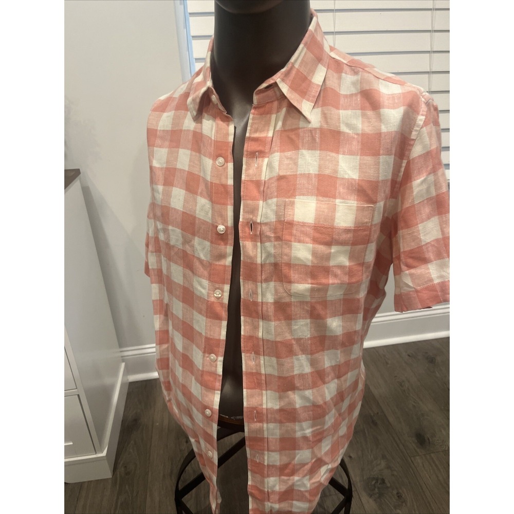 Men's Medium LL bean linen Checkered Plaid shirt